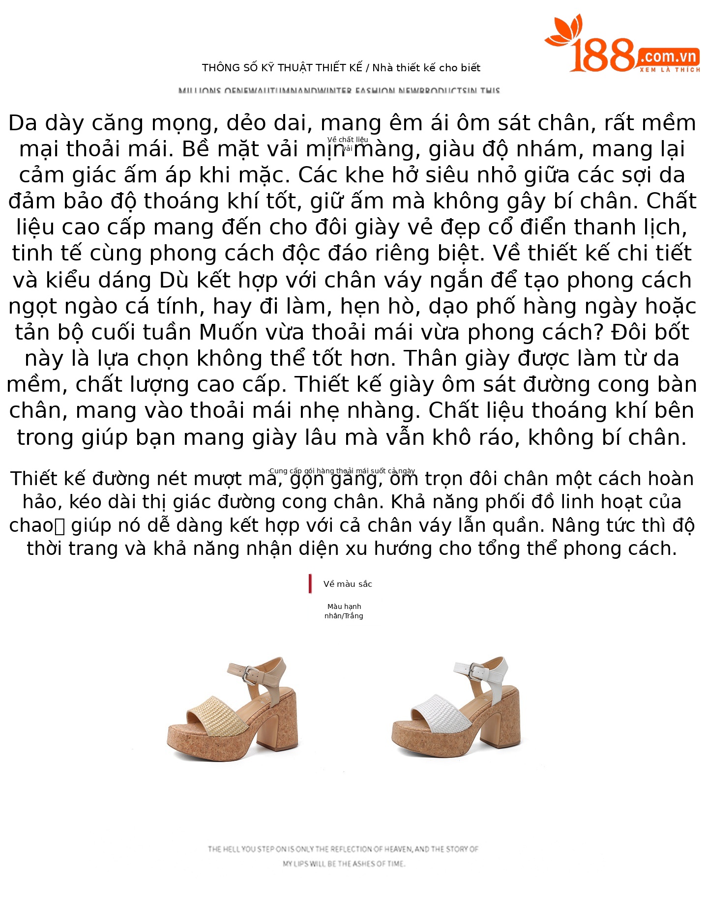 Sandal nữ quai ngang đan dây, đế dày, gót thô cao, hở mũi phong cách nghỉ dưỡng — màu trắng ngà, màu mơ chi tiết 1