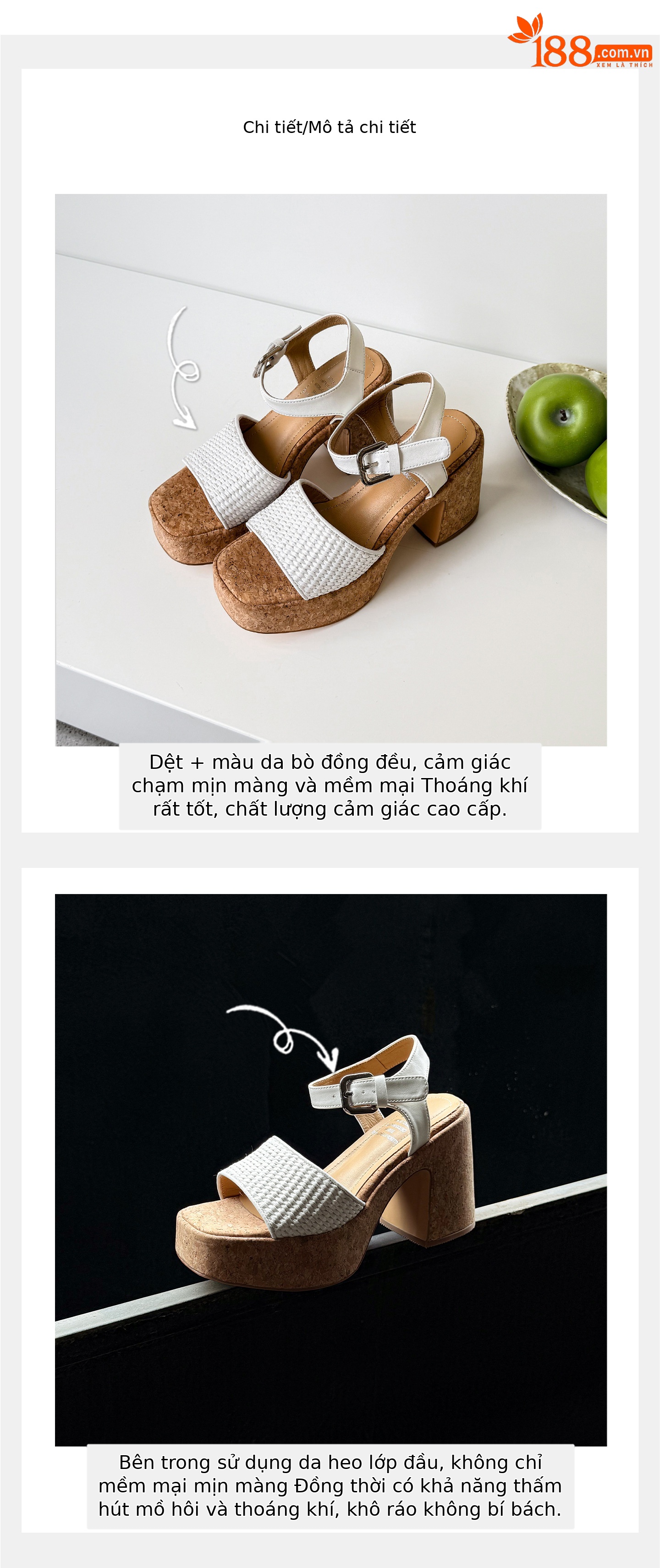 Sandal nữ quai ngang đan dây, đế dày, gót thô cao, hở mũi phong cách nghỉ dưỡng — màu trắng ngà, màu mơ chi tiết 2