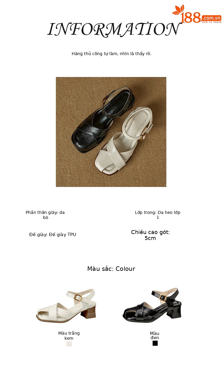 Sandal nữ da bò kiểu Pháp đế mềm thấp gót đi làm mùa hè — đen chi tiết 3