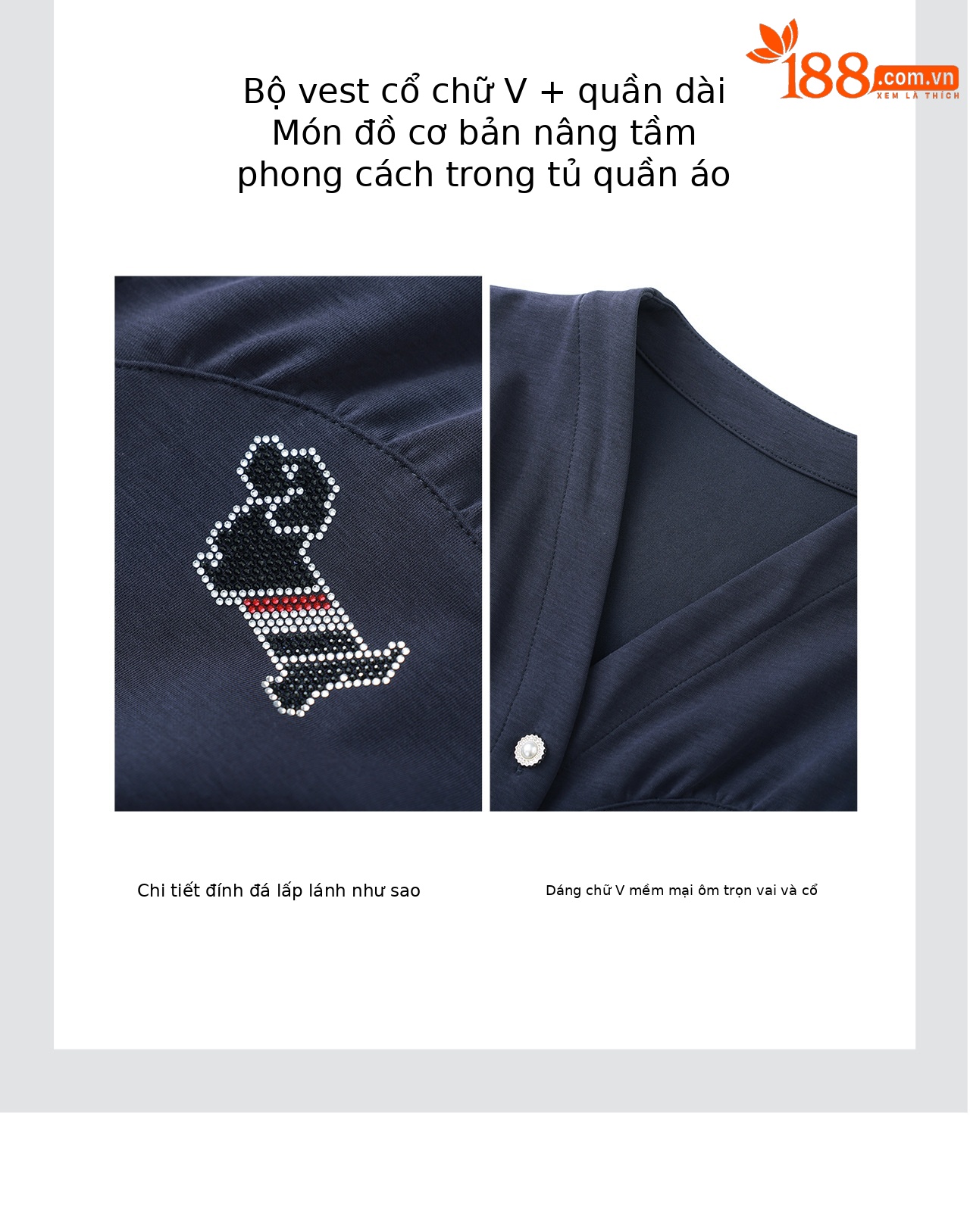 Bộ thể thao nữ mùa hè áo thun cổ tròn tay ngắn + quần ống rộng cao cấp — màu xanh navy chi tiết 9