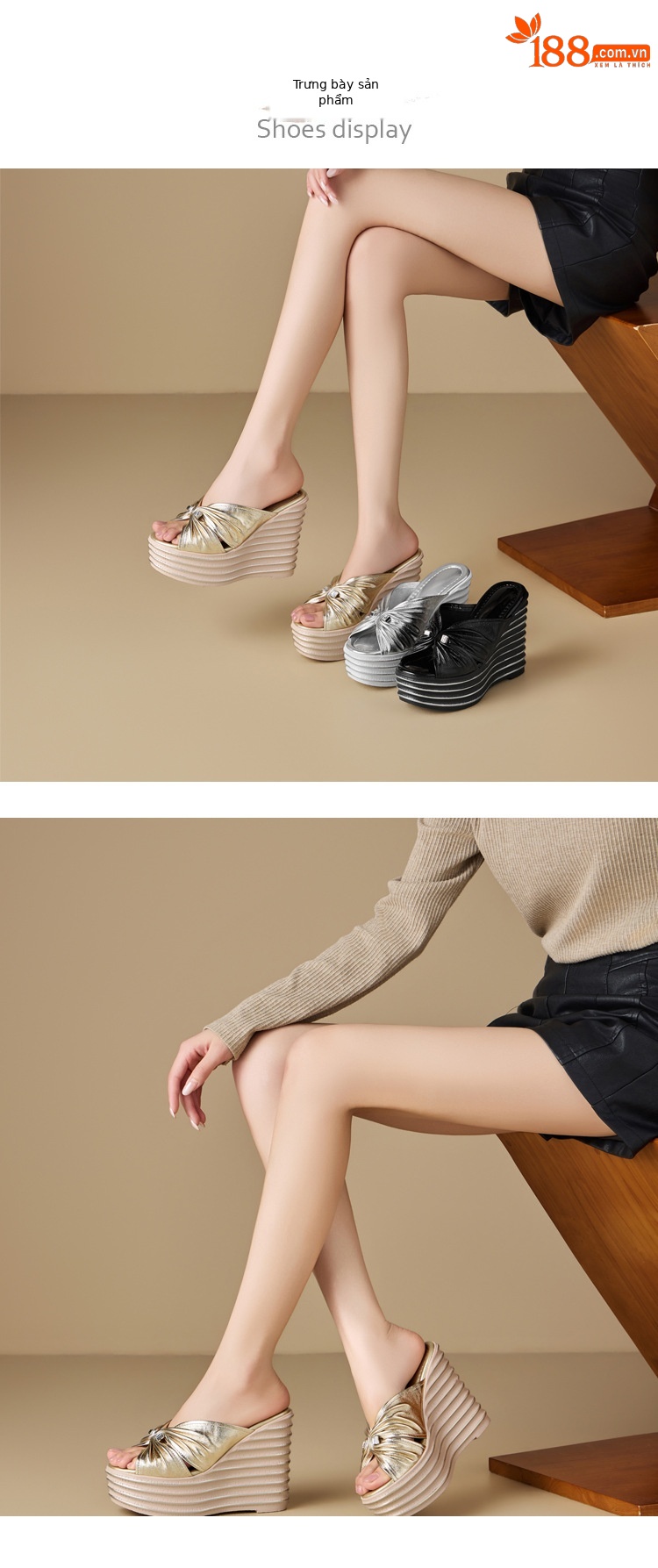 Dép quai ngang nữ đế xuồng cao gót 12 cm phong cách châu Âu — màu đen chi tiết 3