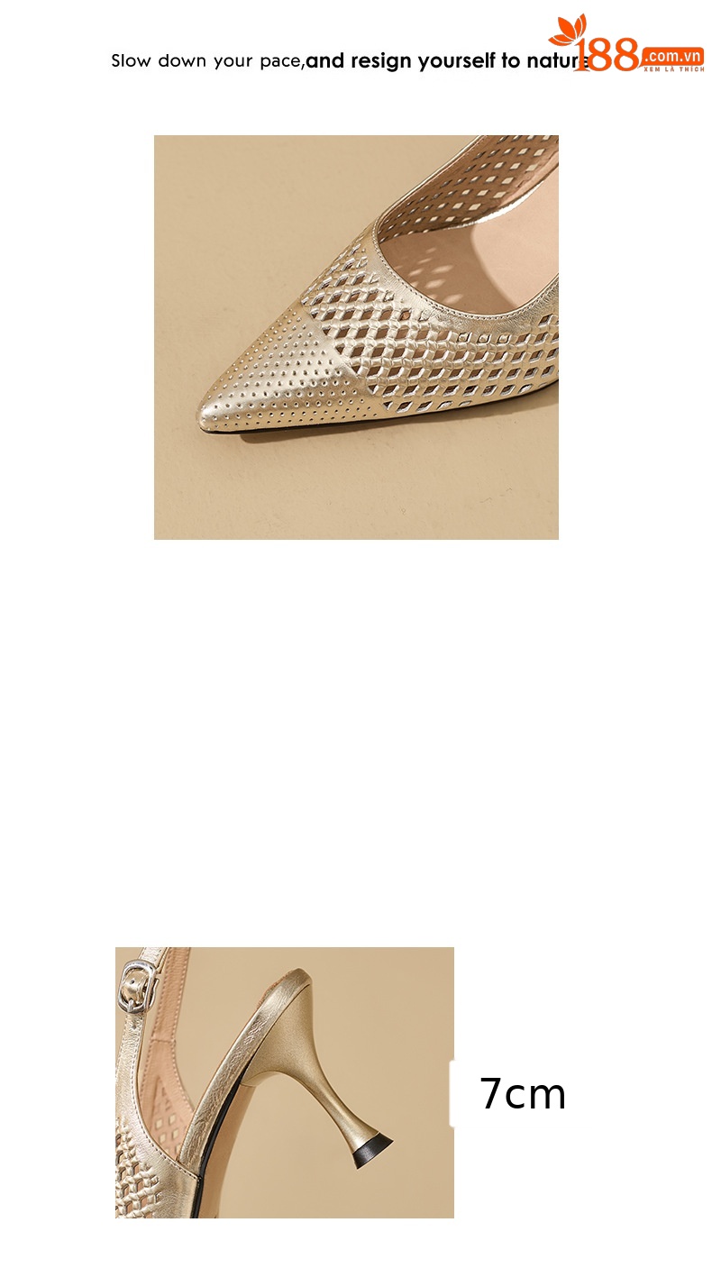 Sandal cao gót nữ mũi nhọn hở gót, gót 7 cm, phong cách Âu Mỹ — màu vàng chi tiết 2
