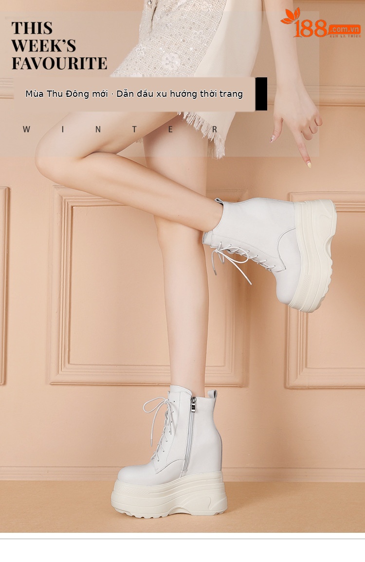 Boot nữ đế dày cao gót 16cm dây buộc chống trượt phong cách Martin — Lót nhung đen chi tiết 1
