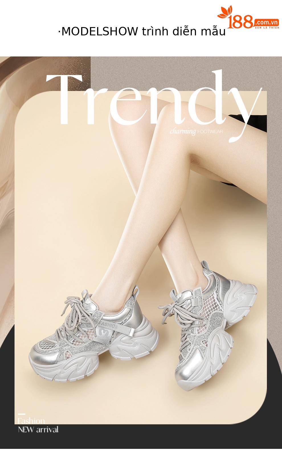 Giày thể thao nữ đế dày lưới thoáng khí 2026 – sneaker chunky nhẹ đa năng — 6139 Bạc, 6139 Màu be chi tiết 4