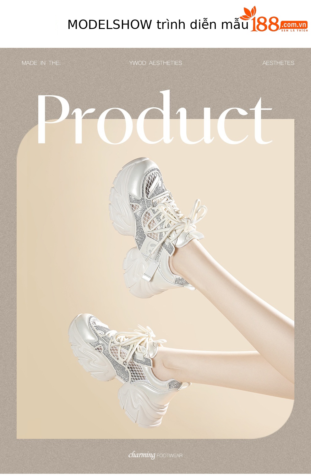 Giày thể thao nữ đế dày lưới thoáng khí 2026 – sneaker chunky nhẹ đa năng — 6139 Bạc, 6139 Màu be chi tiết 5