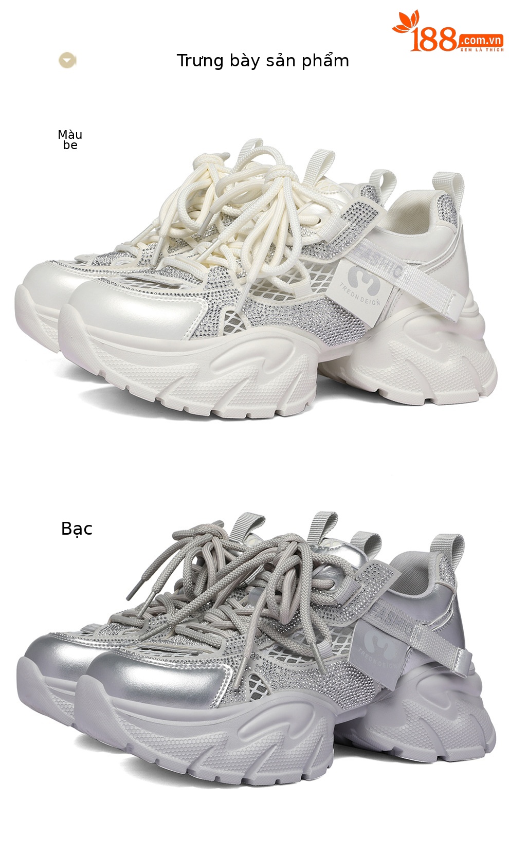 Giày thể thao nữ đế dày lưới thoáng khí 2026 – sneaker chunky nhẹ đa năng — 6139 Bạc, 6139 Màu be chi tiết 9