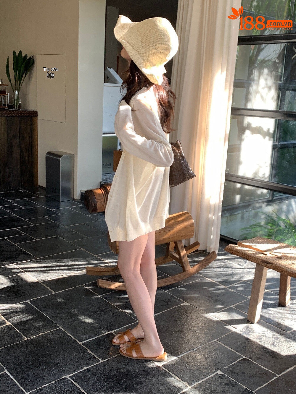 Bộ cardigan len phối áo hai dây nữ phong cách lười biếng mùa hè — yến mạch chi tiết 13