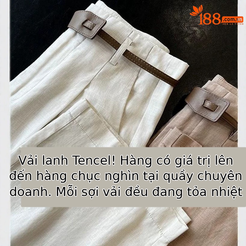 Quần culottes nữ ống rộng dáng suông chất liệu tơ tằm phối sợi lanh mùa hè — Màu sắc, màu kaki