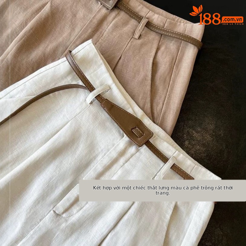 Quần culottes nữ ống rộng dáng suông chất liệu tơ tằm phối sợi lanh mùa hè — Màu sắc, màu kaki