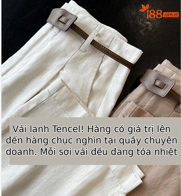 Quần culottes nữ ống rộng dáng suông chất liệu tơ tằm phối sợi lanh mùa hè — Màu sắc, màu kaki chi tiết 2