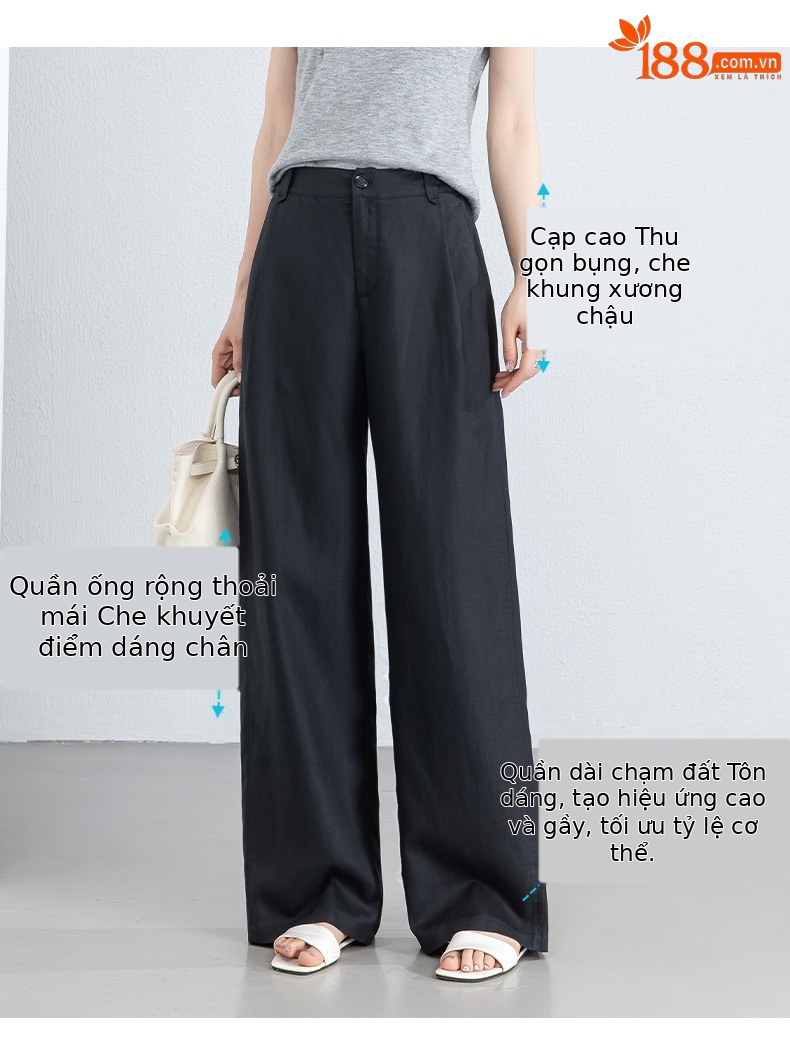 Quần culottes nữ ống rộng vải linen phối lyocell dáng suông rủ nhẹ — Màu sắc chi tiết 5