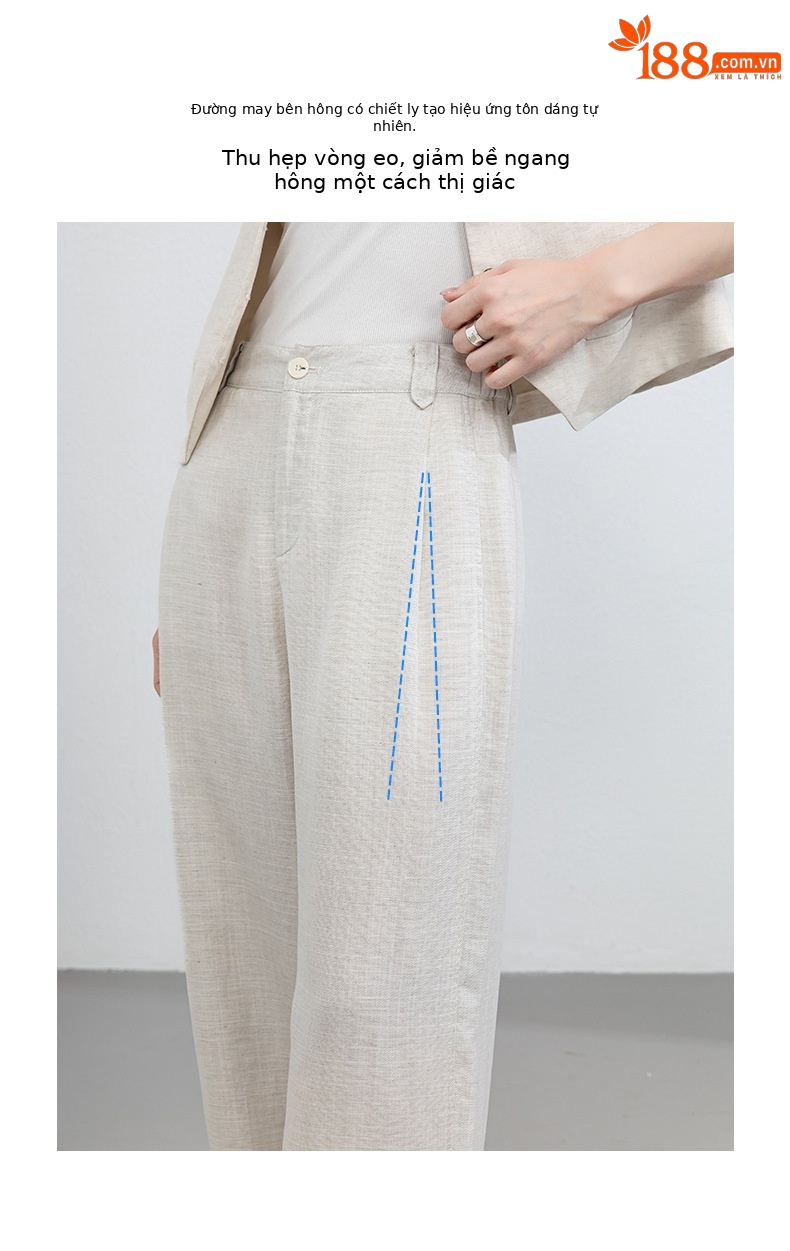 Quần culottes nữ ống rộng vải linen phối lyocell dáng suông rủ nhẹ — Màu sắc chi tiết 6