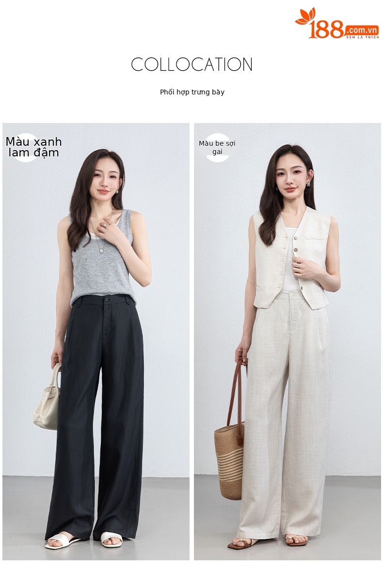 Quần culottes nữ ống rộng vải linen phối lyocell dáng suông rủ nhẹ — Màu sắc chi tiết 7