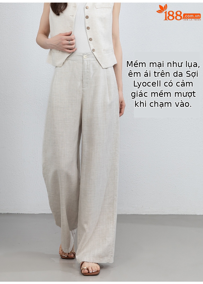 Quần culottes nữ ống rộng vải linen phối lyocell dáng suông rủ nhẹ — Màu sắc chi tiết 9