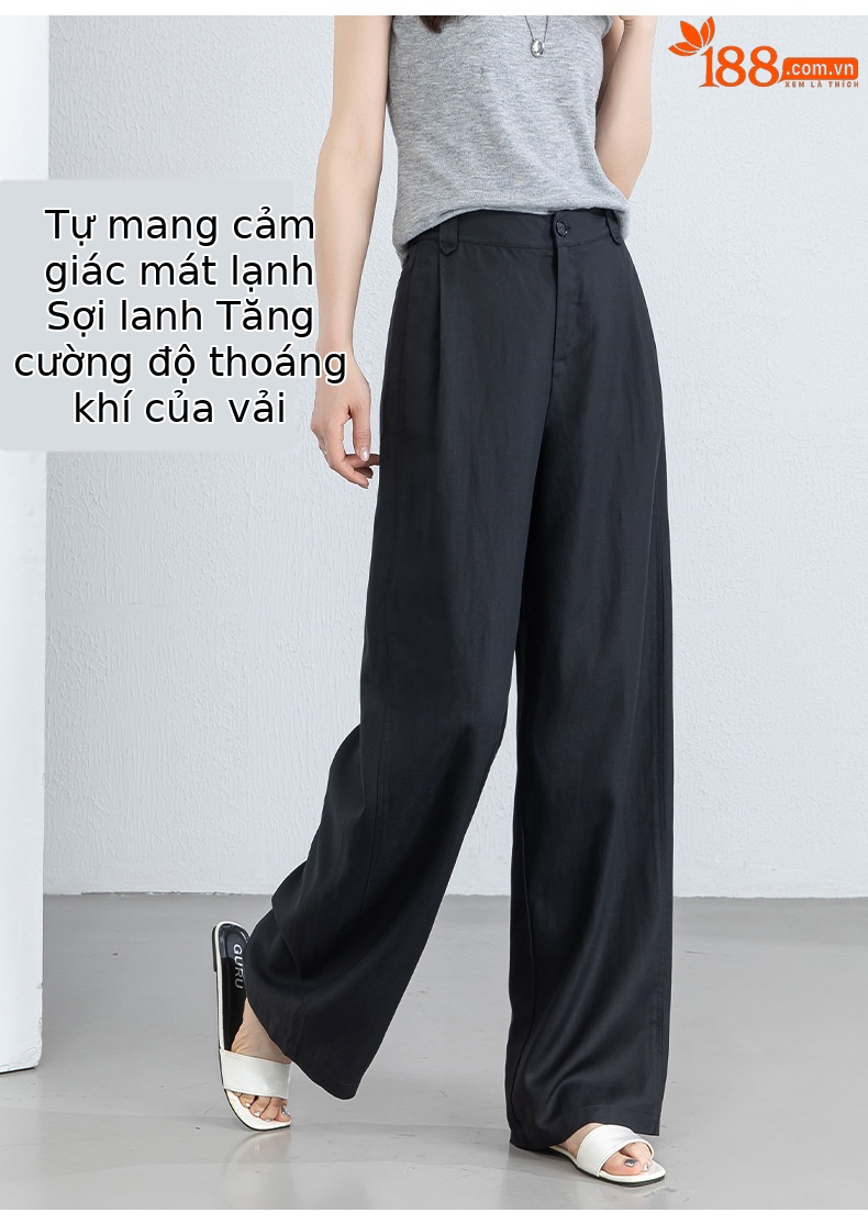 Quần culottes nữ ống rộng vải linen phối lyocell dáng suông rủ nhẹ — Màu sắc chi tiết 10