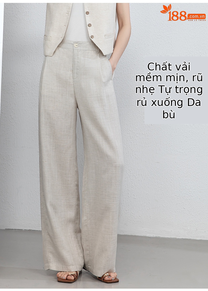 Quần culottes nữ ống rộng vải linen phối lyocell dáng suông rủ nhẹ — Màu sắc chi tiết 11