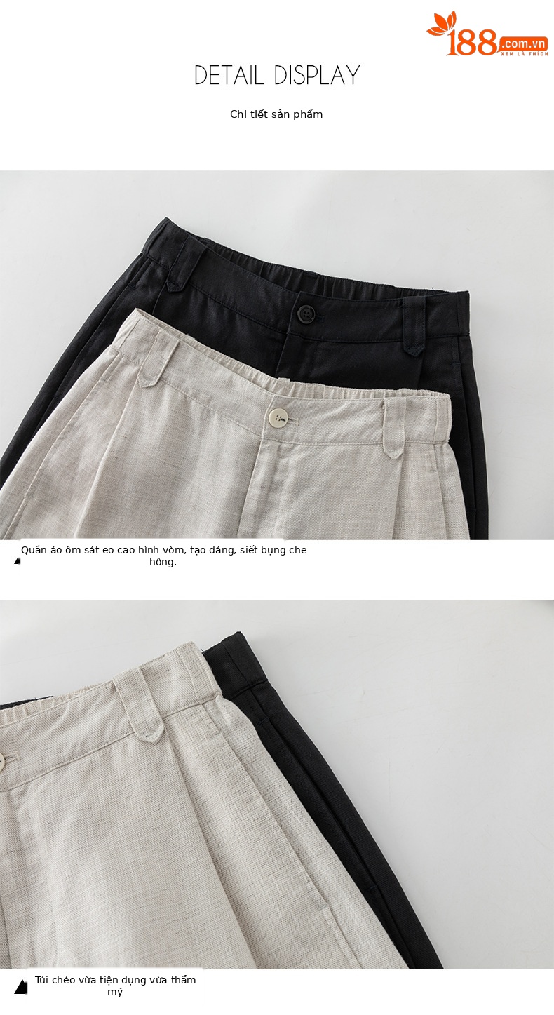 Quần culottes nữ ống rộng vải linen phối lyocell dáng suông rủ nhẹ — Màu sắc chi tiết 15