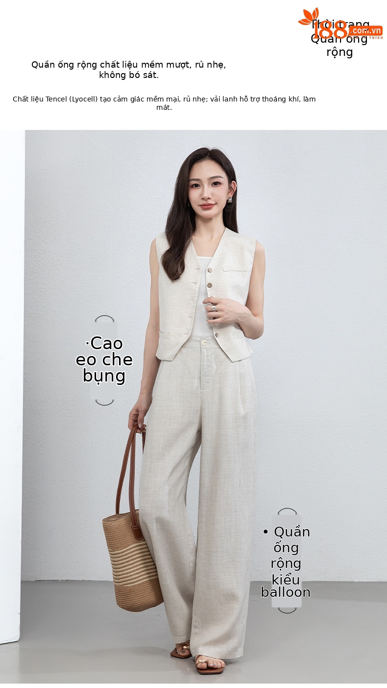 Quần culottes nữ ống rộng vải linen phối lyocell dáng suông rủ nhẹ — Màu sắc chi tiết 1