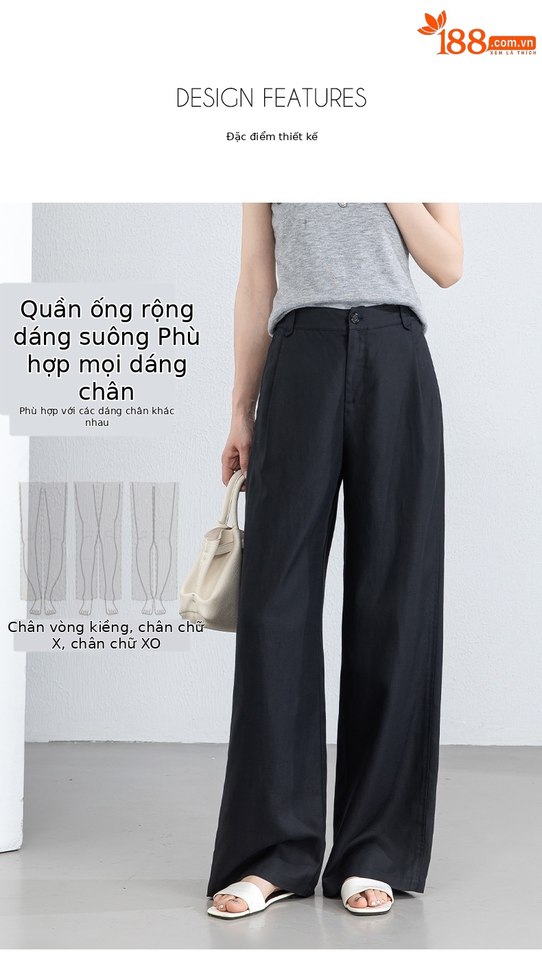Quần culottes nữ ống rộng vải linen phối lyocell dáng suông rủ nhẹ — Màu sắc chi tiết 8