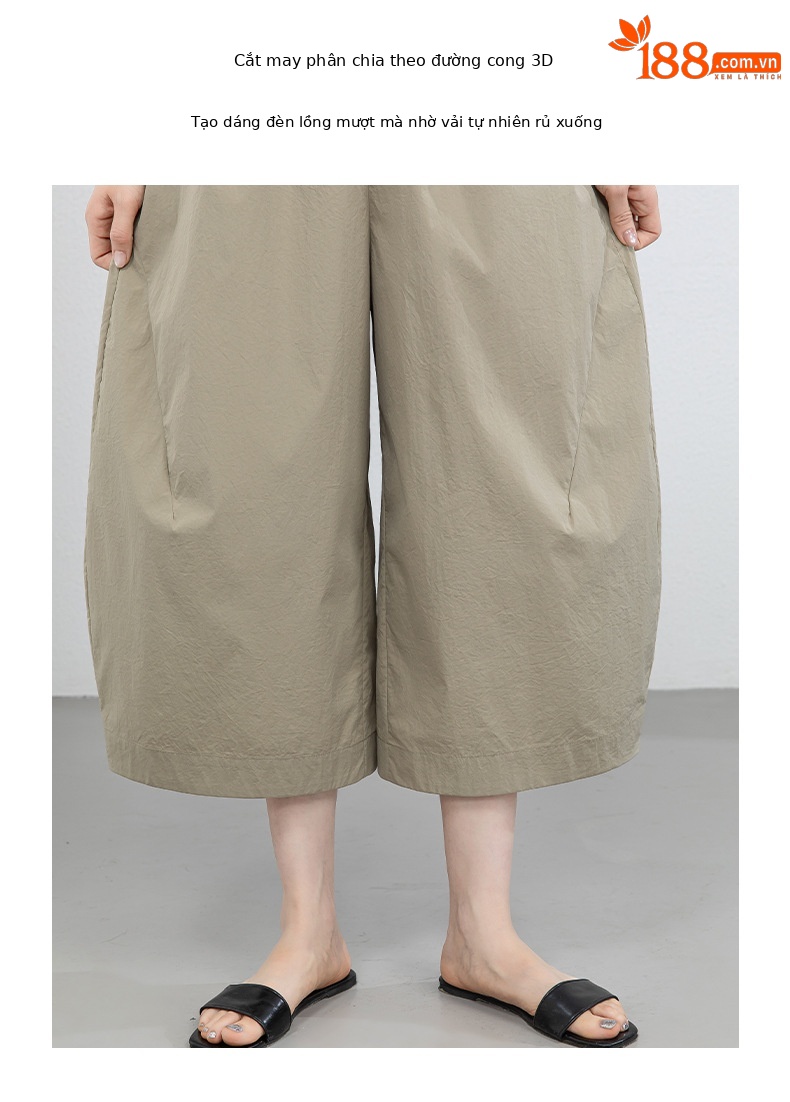 Quần culottes nữ ống rộng cạp thun chống nắng mùa hè dáng suông che mông đùi — màu xanh navy chi tiết 7