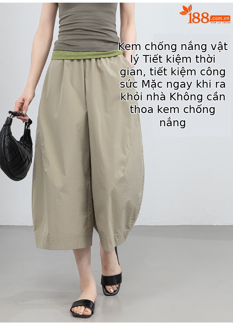 Quần culottes nữ ống rộng cạp thun chống nắng mùa hè dáng suông che mông đùi — màu xanh navy chi tiết 11