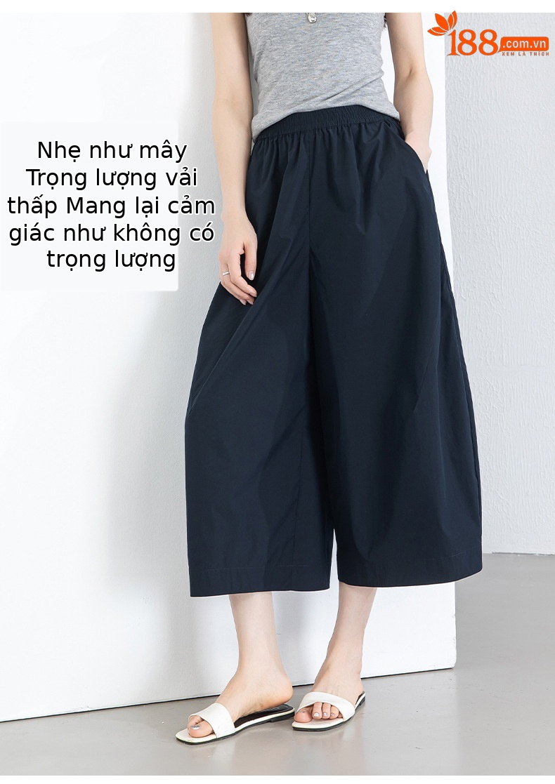 Quần culottes nữ ống rộng cạp thun chống nắng mùa hè dáng suông che mông đùi — màu xanh navy chi tiết 12