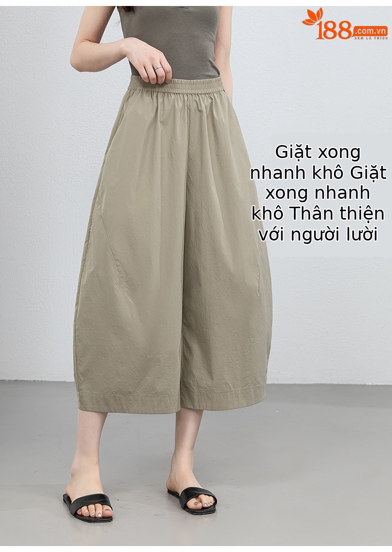 Quần culottes nữ ống rộng cạp thun chống nắng mùa hè dáng suông che mông đùi — màu xanh navy chi tiết 13