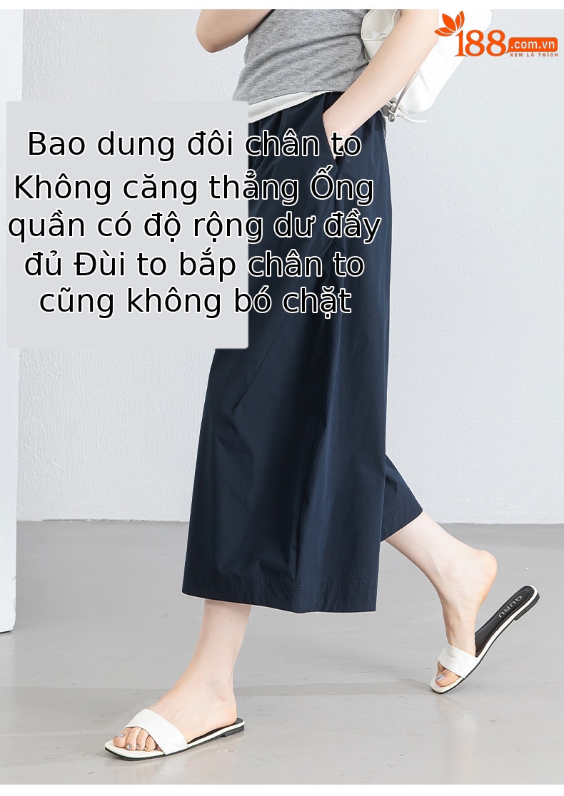 Quần culottes nữ ống rộng cạp thun chống nắng mùa hè dáng suông che mông đùi — màu xanh navy chi tiết 14
