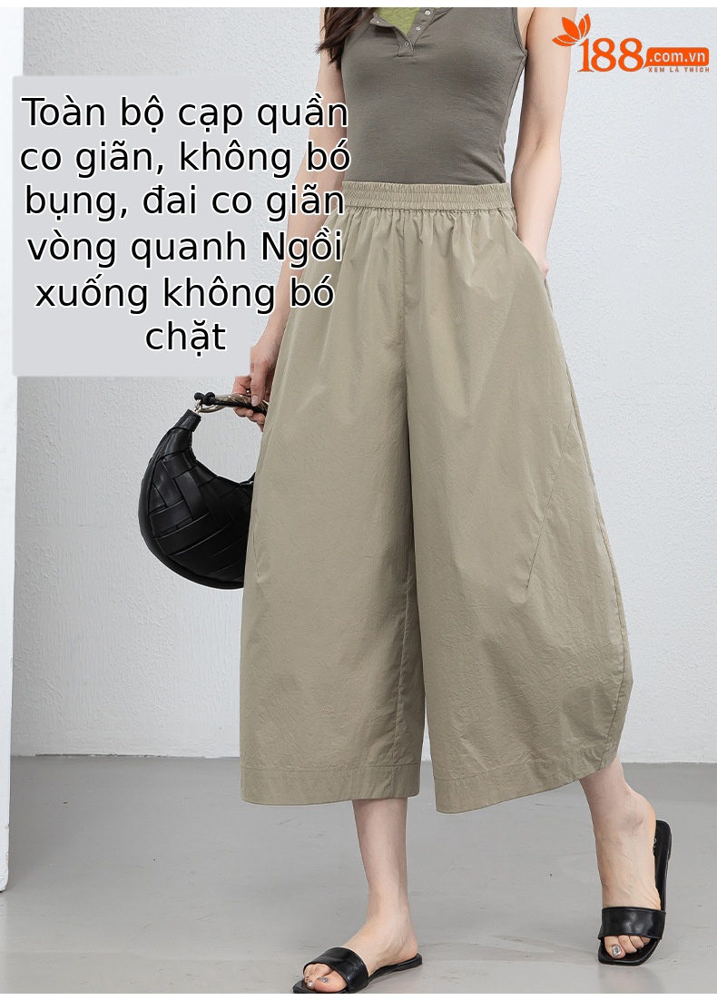 Quần culottes nữ ống rộng cạp thun chống nắng mùa hè dáng suông che mông đùi — màu xanh navy chi tiết 15