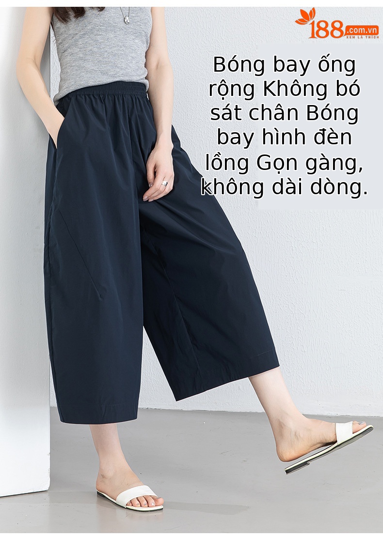 Quần culottes nữ ống rộng cạp thun chống nắng mùa hè dáng suông che mông đùi — màu xanh navy chi tiết 16
