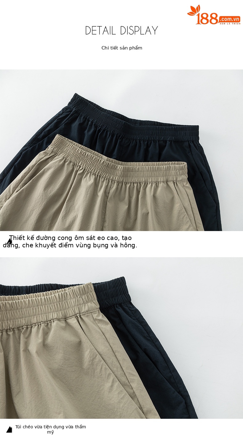 Quần culottes nữ ống rộng cạp thun chống nắng mùa hè dáng suông che mông đùi — màu xanh navy chi tiết 18