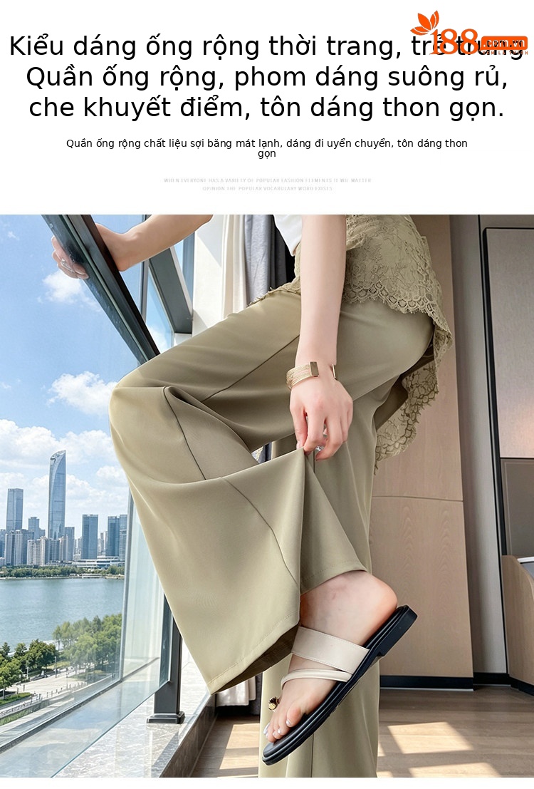 Quần culottes nữ ống rộng cạp cao ren eo phong cách Hàn Quốc — màu đen chi tiết 8