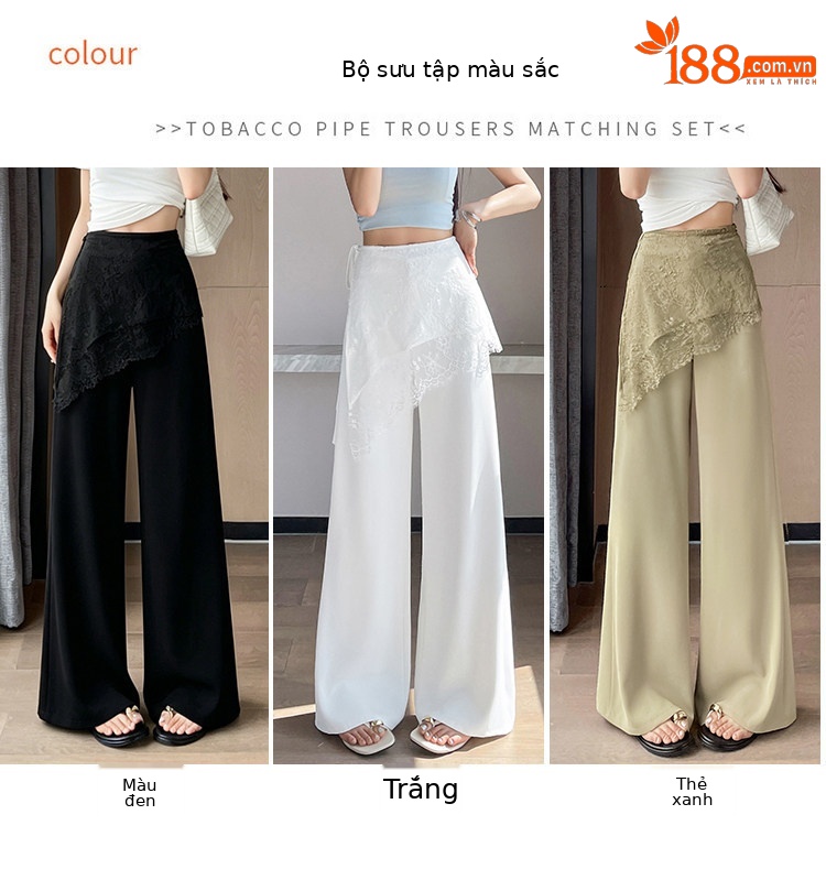 Quần culottes nữ ống rộng cạp cao ren eo phong cách Hàn Quốc — màu đen chi tiết 22