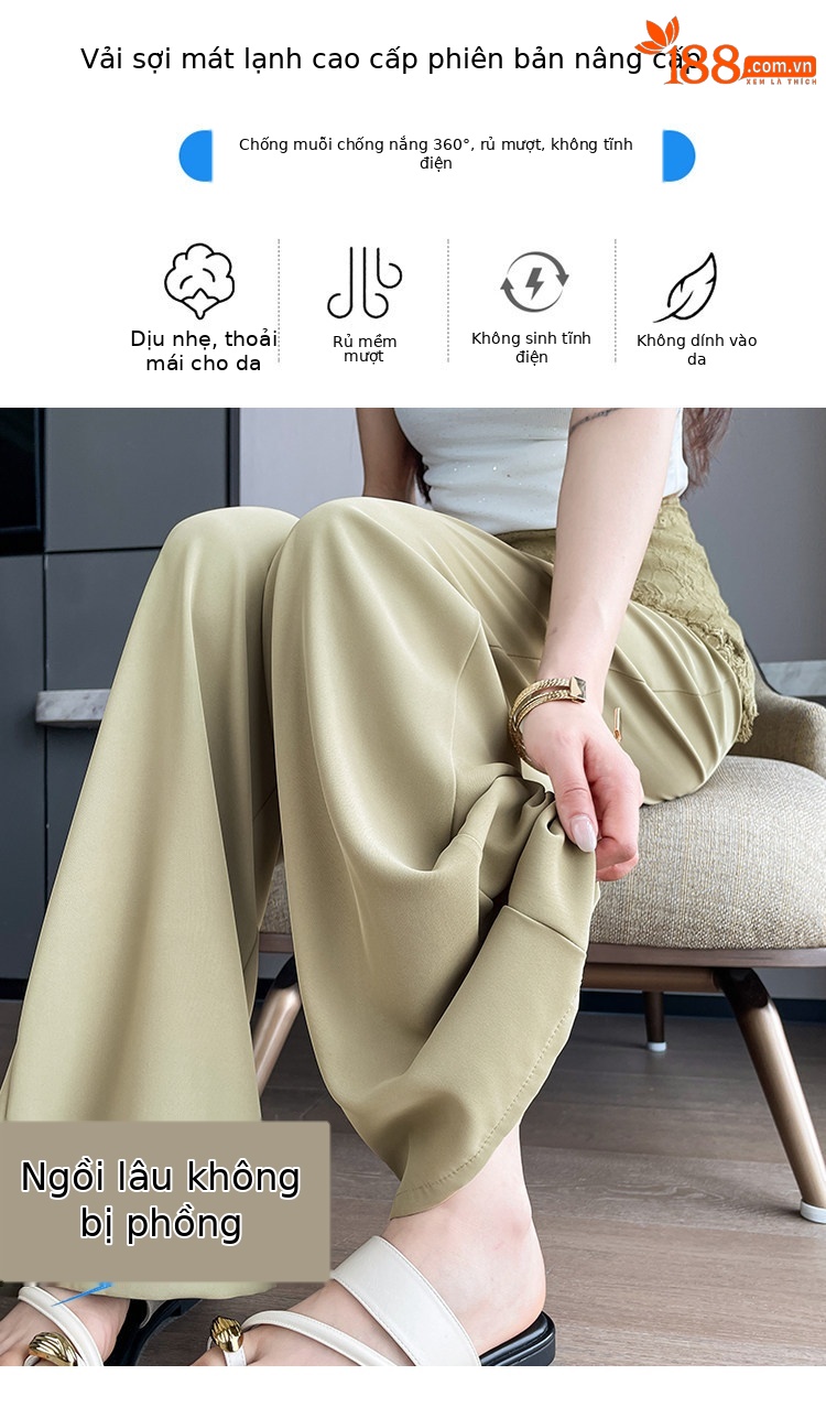Quần culottes nữ ống rộng cạp cao ren eo phong cách Hàn Quốc — màu đen chi tiết 3