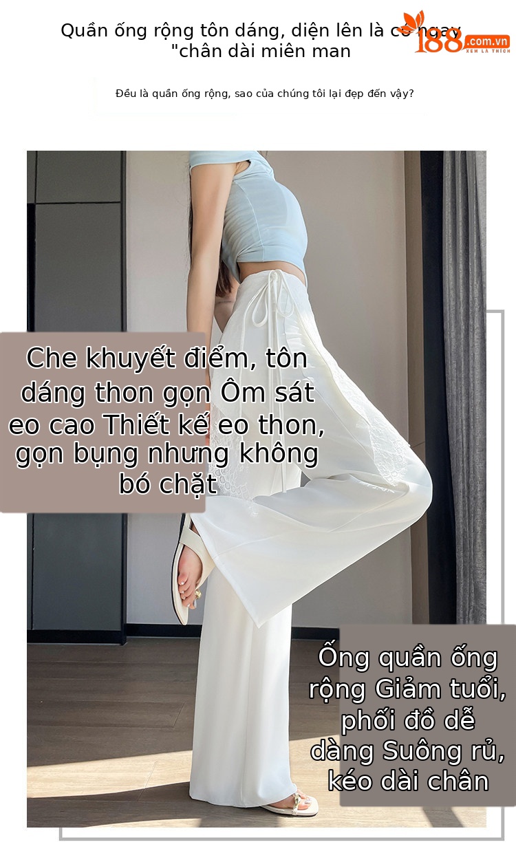 Quần culottes nữ ống rộng cạp cao ren eo phong cách Hàn Quốc — màu đen chi tiết 4