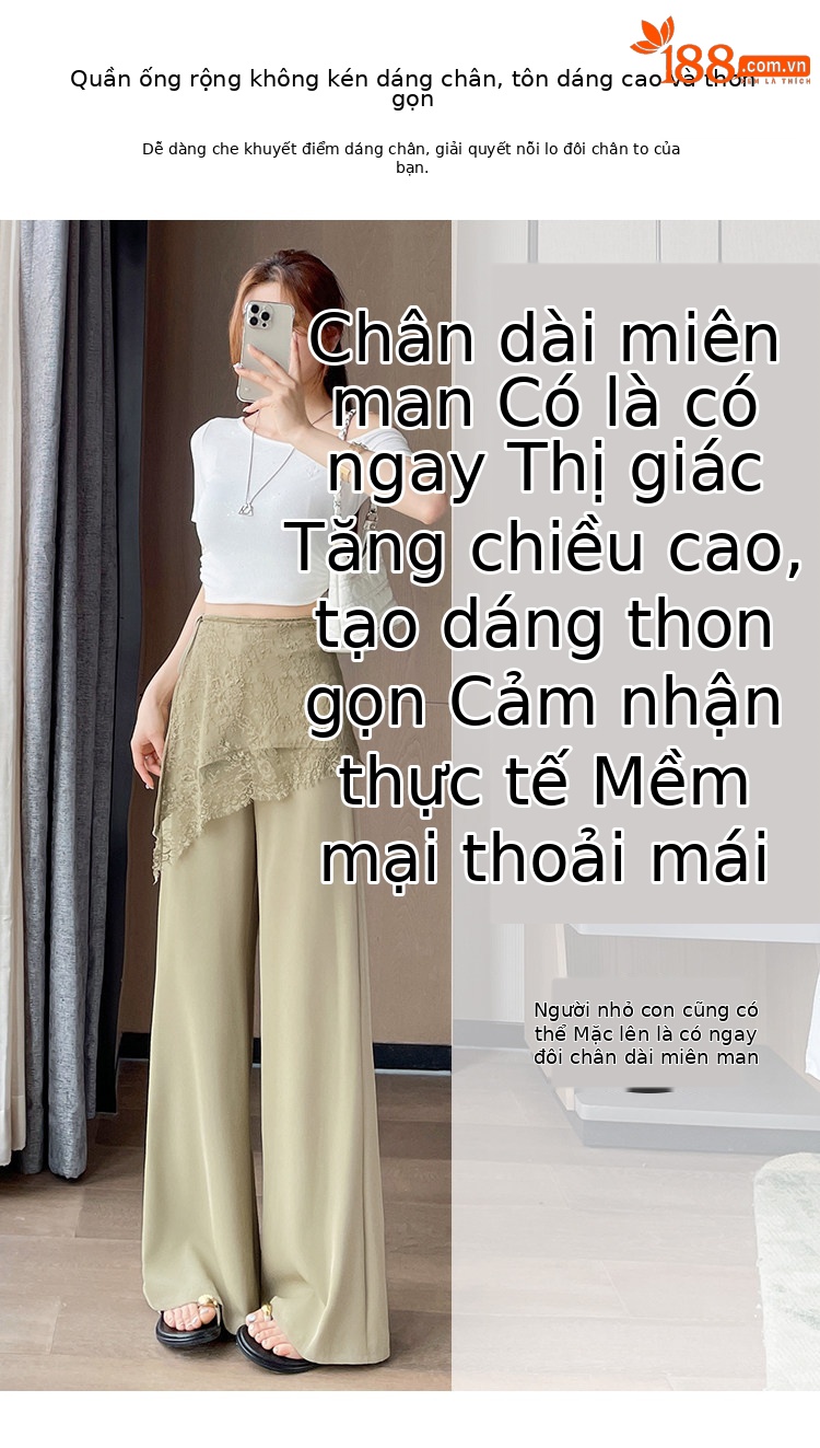 Quần culottes nữ ống rộng cạp cao ren eo phong cách Hàn Quốc — màu đen chi tiết 5