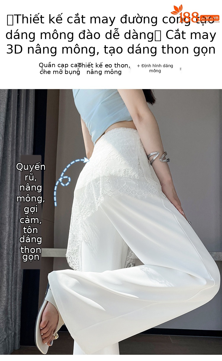 Quần culottes nữ ống rộng cạp cao ren eo phong cách Hàn Quốc — màu đen chi tiết 7