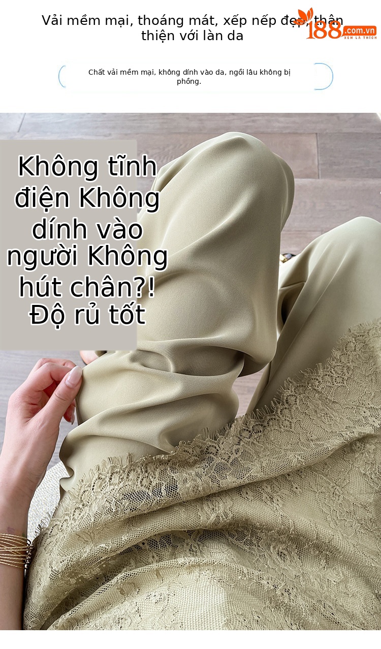 Quần culottes nữ ống rộng cạp cao ren eo phong cách Hàn Quốc — màu đen chi tiết 12
