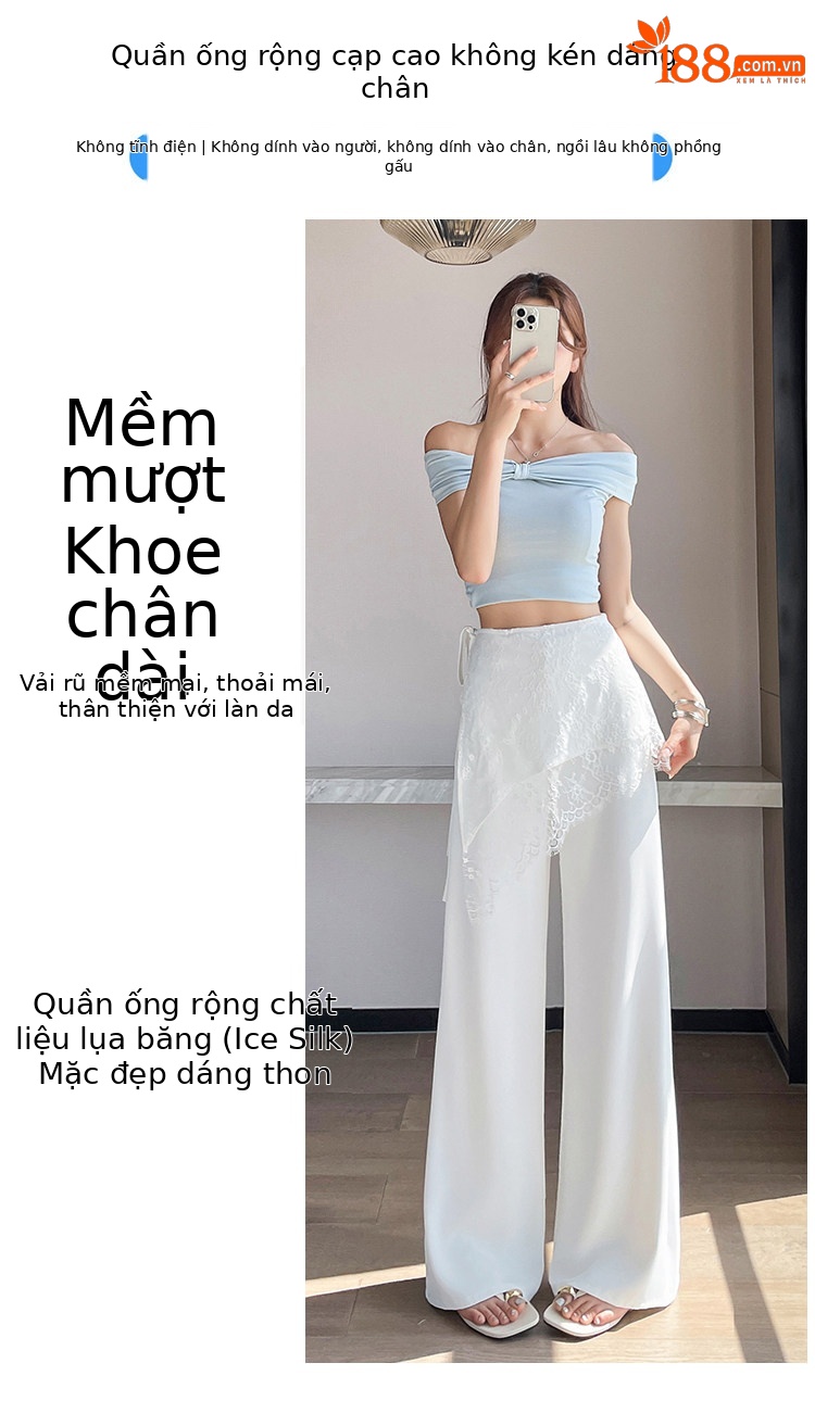 Quần culottes nữ ống rộng cạp cao ren eo phong cách Hàn Quốc — màu đen chi tiết 13