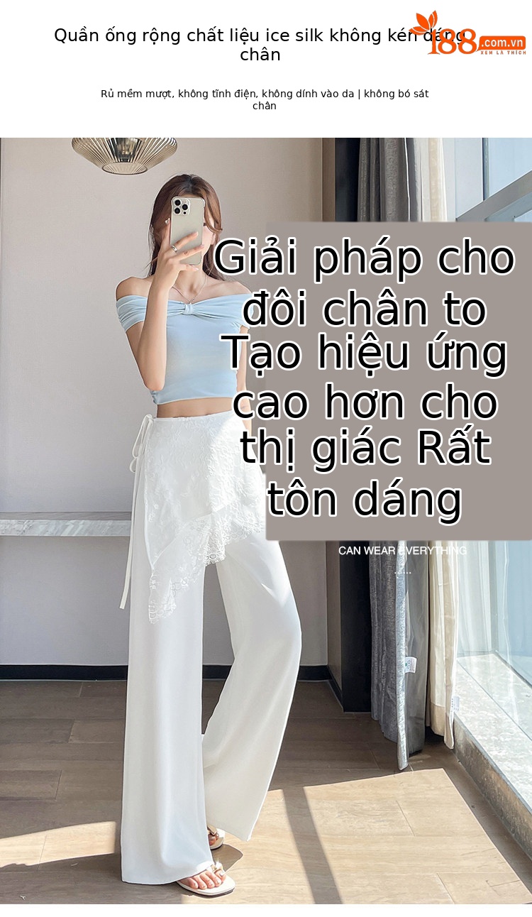 Quần culottes nữ ống rộng cạp cao ren eo phong cách Hàn Quốc — màu đen chi tiết 14