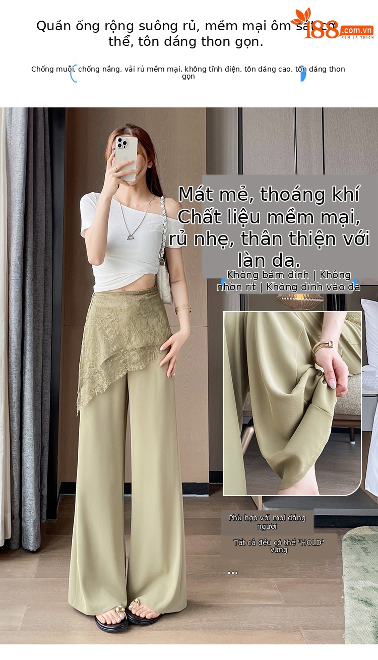 Quần culottes nữ ống rộng cạp cao ren eo phong cách Hàn Quốc — màu đen chi tiết 15