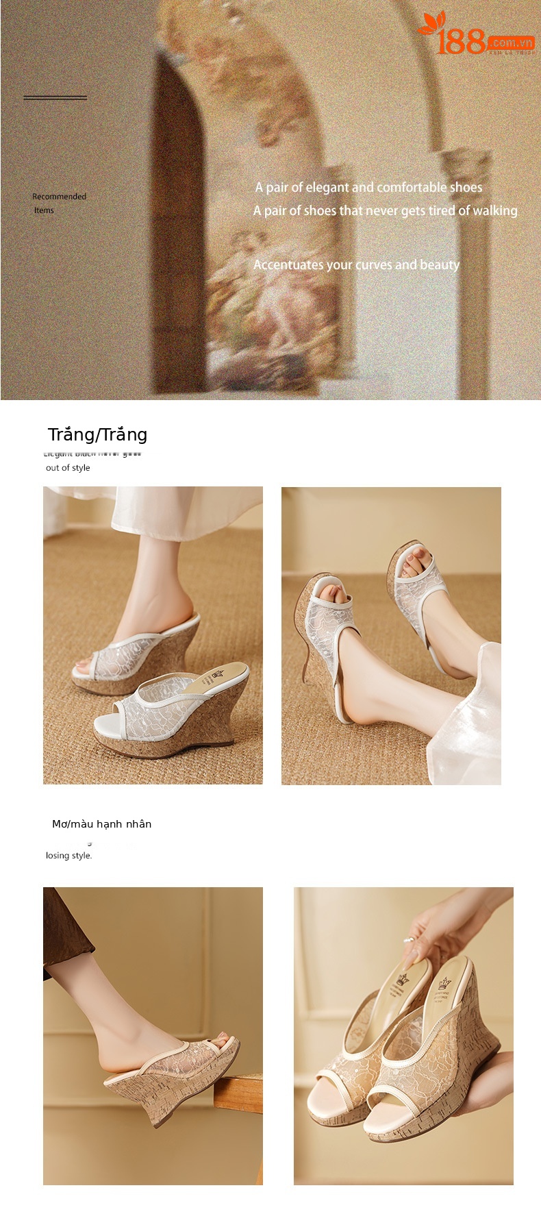 Sandal cao gót nữ mũi hở phối ren lưới trắng, đế xuồng platform thoải mái — màu trắng, màu mơ chi tiết 1