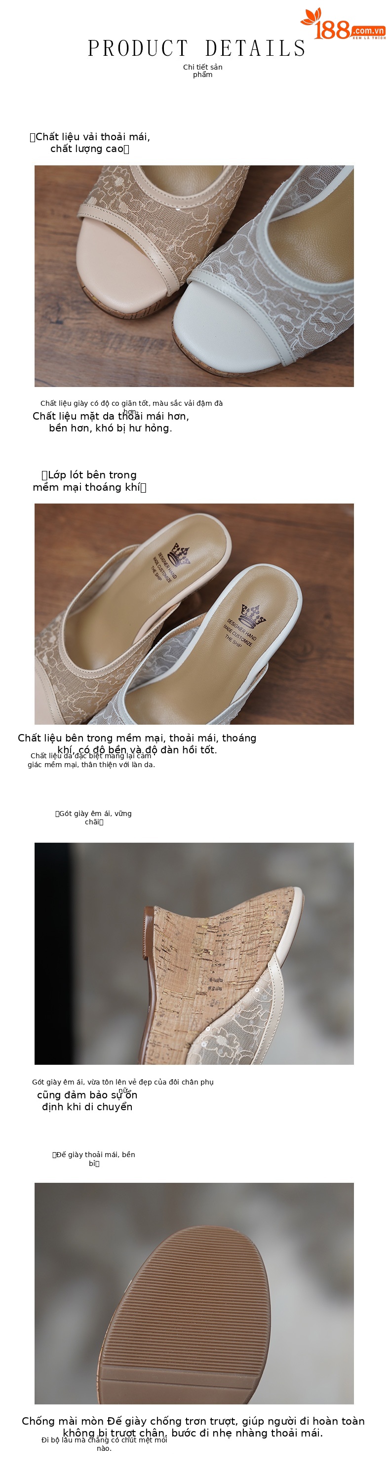 Sandal cao gót nữ mũi hở phối ren lưới trắng, đế xuồng platform thoải mái — màu trắng, màu mơ chi tiết 8