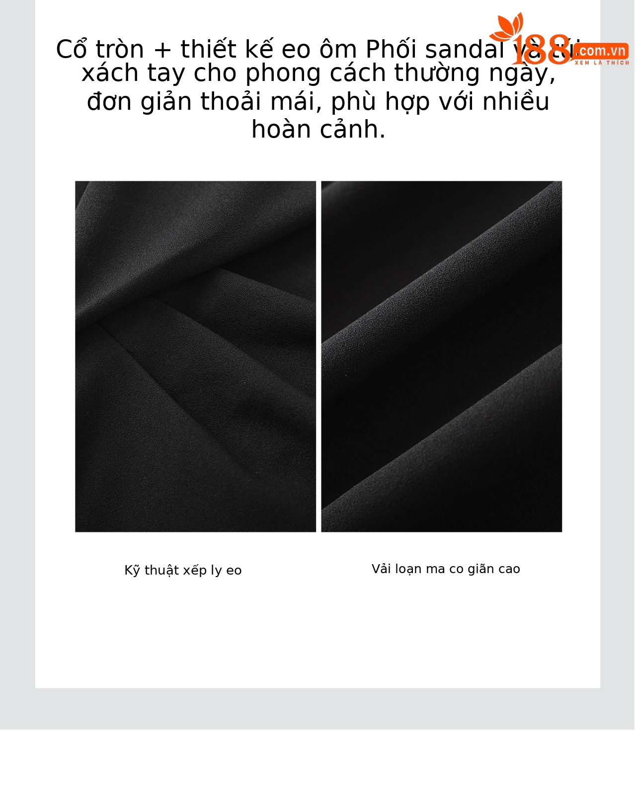Váy liền nữ không tay xếp ly bên hông co giãn dáng suông midi — màu đen chi tiết 9