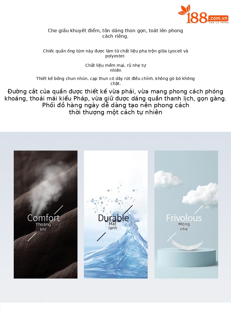 Quần culottes nữ ống rộng cạp chun co giãn, chất liệu Lyocell thoáng mát, dáng hoa tulip che khuyết điểm — màu đen chi tiết 2