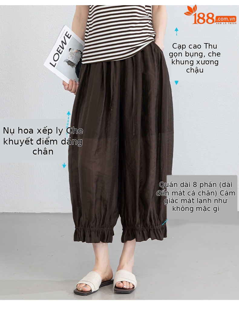 Quần culottes nữ ống rộng cạp chun co giãn, chất liệu Lyocell thoáng mát, dáng hoa tulip che khuyết điểm — màu đen chi tiết 5