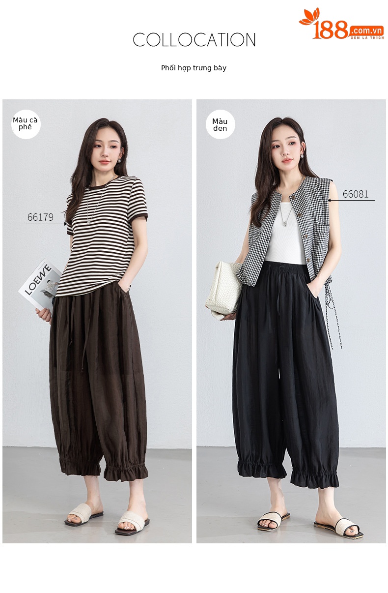 Quần culottes nữ ống rộng cạp chun co giãn, chất liệu Lyocell thoáng mát, dáng hoa tulip che khuyết điểm — màu đen chi tiết 9