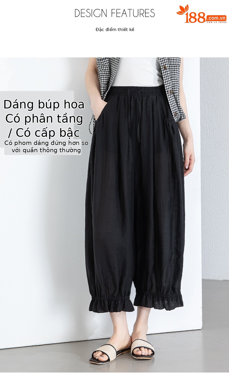 Quần culottes nữ ống rộng cạp chun co giãn, chất liệu Lyocell thoáng mát, dáng hoa tulip che khuyết điểm — màu đen chi tiết 10
