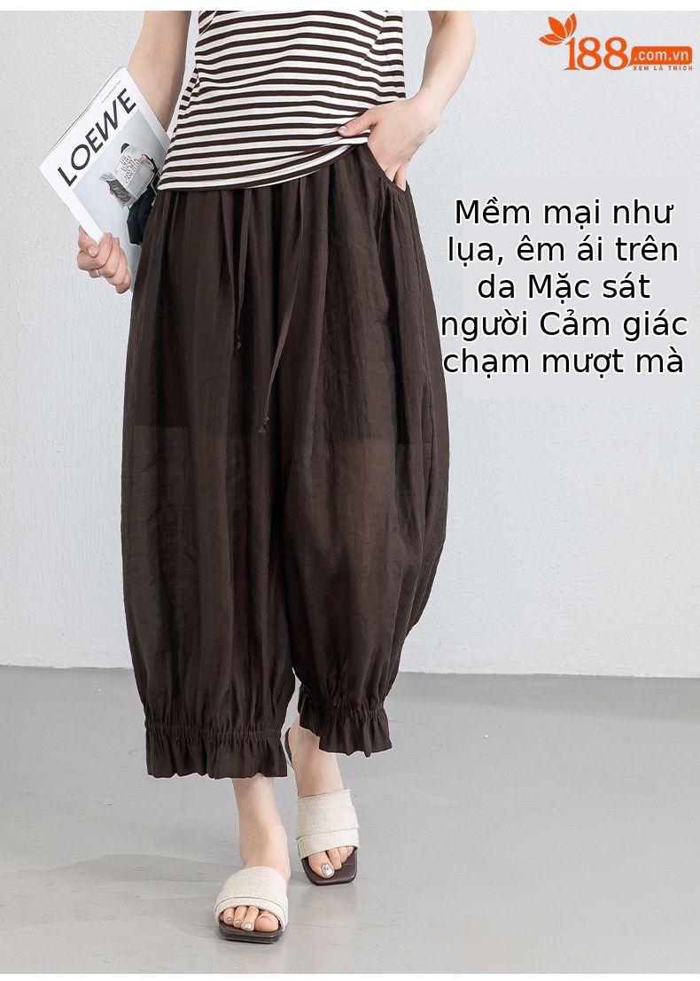Quần culottes nữ ống rộng cạp chun co giãn, chất liệu Lyocell thoáng mát, dáng hoa tulip che khuyết điểm — màu đen chi tiết 11