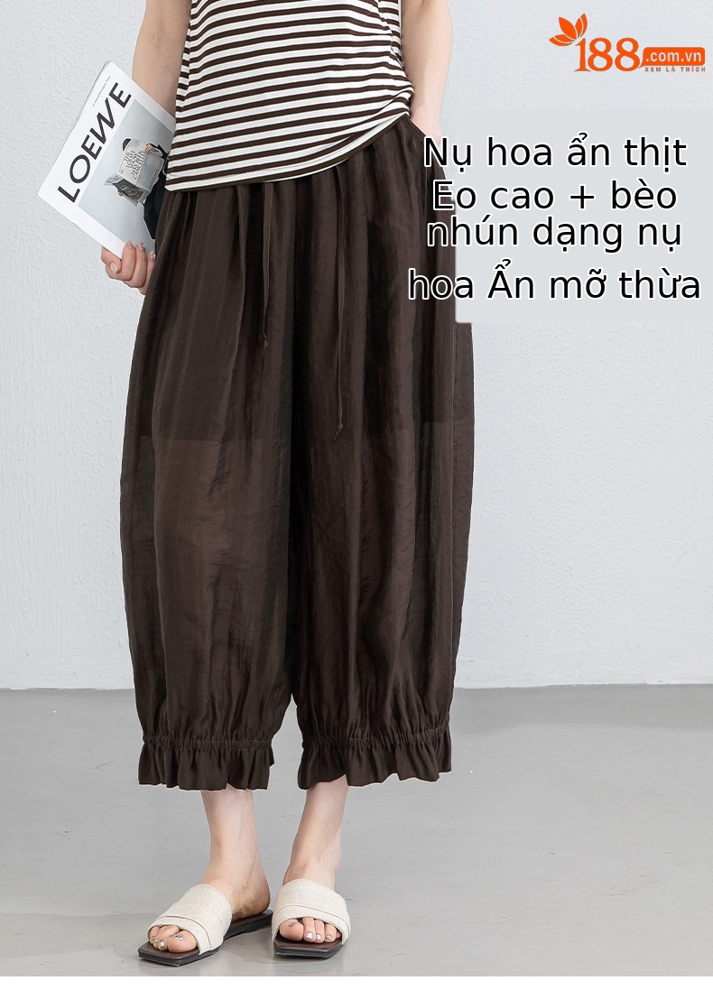 Quần culottes nữ ống rộng cạp chun co giãn, chất liệu Lyocell thoáng mát, dáng hoa tulip che khuyết điểm — màu đen chi tiết 13